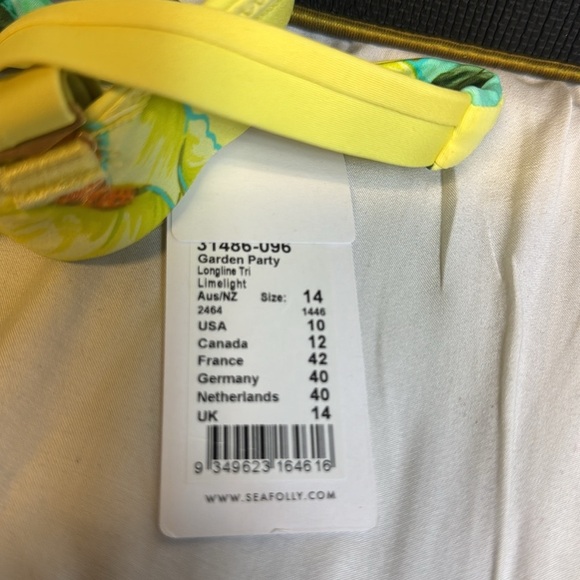 Seafolly Standard Longline Tri Bikini Top Swimsuit Garden Party Limelight 10 NWT - Picture 4 of 4